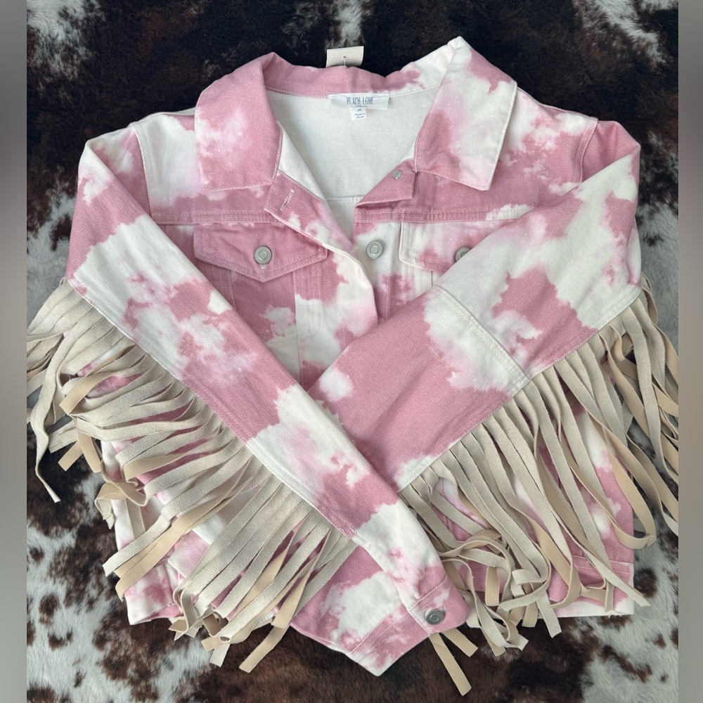 Peach Love California Tie Dye Fringe Jacket